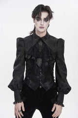 Black Jacquard Lace Men's Gothic Royal Cross Beaded Neckwear - Product - 4