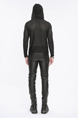 Black Striped Sheer Long Sleeve Men's Punk Sweatshirt Hooded - Product - 6