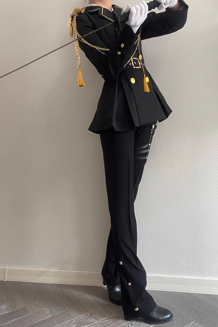 Black Lapel Collar Long Sleeves Ouji Military Prince Handsome Lolita Suit Coat - Product - 8
