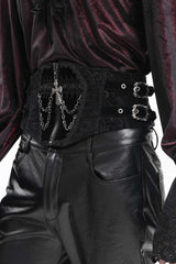 Black Lace-Up Slim Buckled Pearl-Decorated Men's Gothic Palace Accessory Cross Chain Girdle - Product - 6