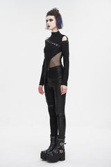 Black Strappy Cutout Mesh Splice Women's Gothic Shirt - Product - 4
