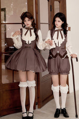Brown [Manchester City's Past] Striped Print Breast Support Short Version Sweet Lolita Dress - Product - 8