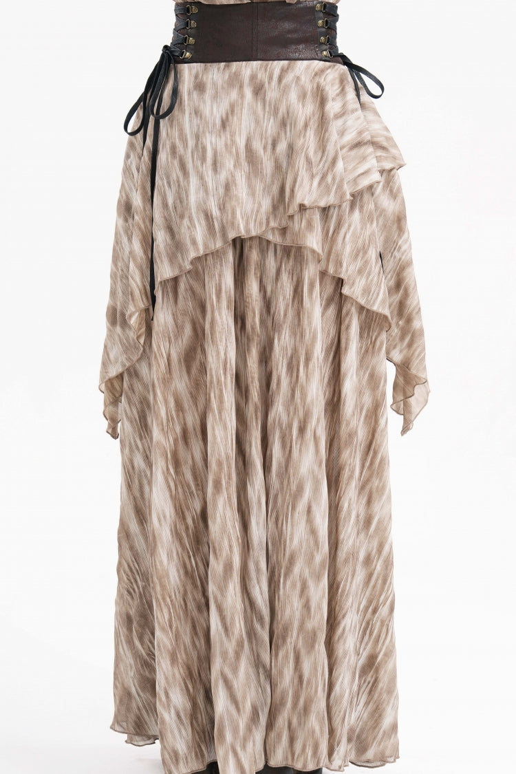 Apricot Ruffle Lace-Up Women's Gothic Eyelets Rivets Long Skirt - Product - 12