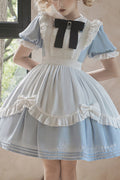Runder Kragen, Spitzen-Puff, kurze Ärmel mit süßer Schürze (Kleid einzeln), Vorderansicht
