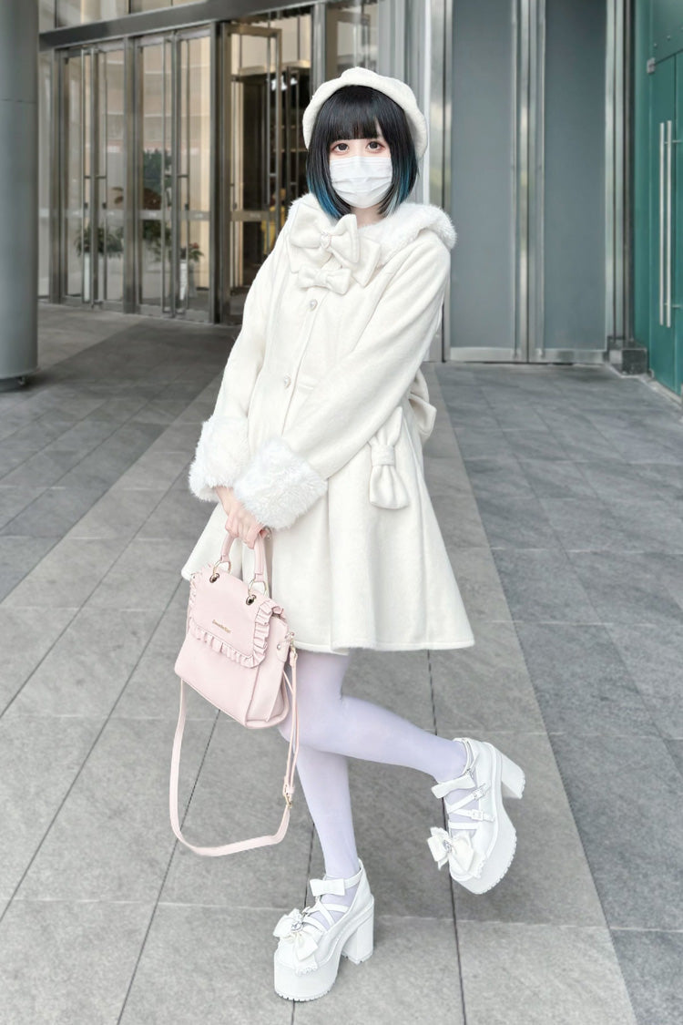 Snow Plush and Thickened Long Sleeves Bowknot Sweet Lolita Coat 2 Colors - Product - 4