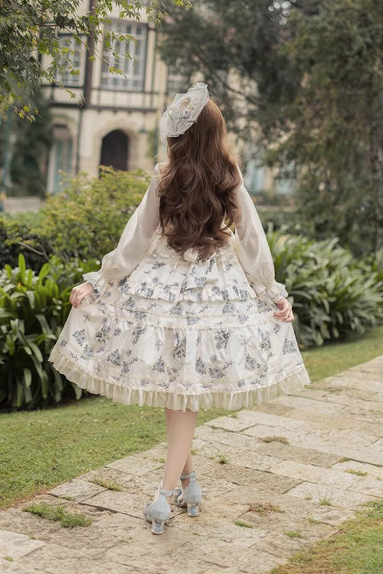 Psalm Rose Doll Collar Print Ruffle Sweet Lolita Jsk Dress 2 Colors - Product - 11