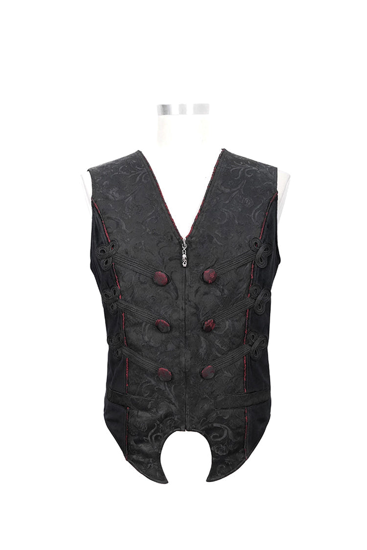 Black Dark Jacquard Chest Plate Buttons Back Lace Up Men's Gothic Waistcoat - Product - 7