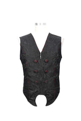 Black Dark Jacquard Chest Plate Buttons Back Lace Up Men's Gothic Waistcoat - Product - 7