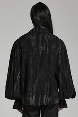 Men's Jacquard V Collar Lantern Sleeves Print Ruffle Gothic Blouse 2 Colors - Product - 3