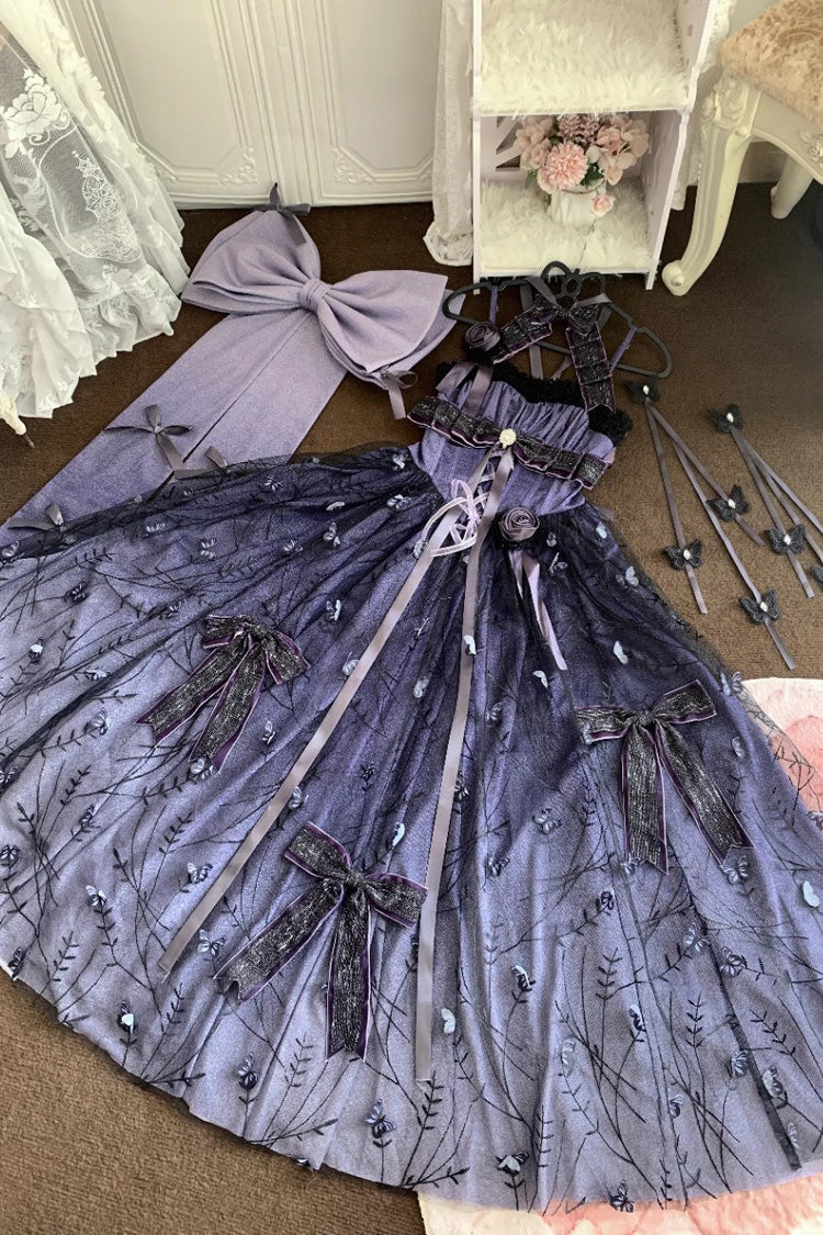 Purple [Starry Night Solo] Ruffle Hanayome Embroidery Bowknot Lace Sweet Gorgeous Lolita Jsk Dress - Product - 5