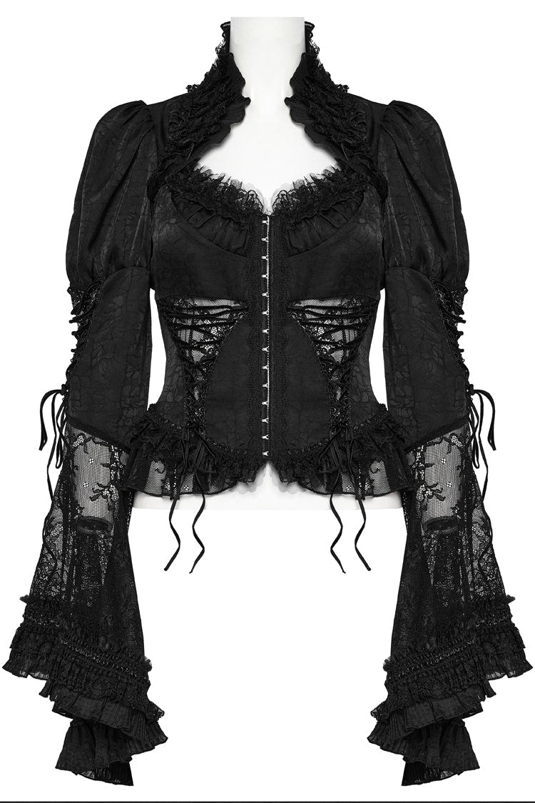 Black Gorgeous Adjustable Tightness Long Puff Sleeves Womens Gothic Blouse - Product - 6