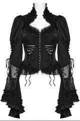 Black Gorgeous Adjustable Tightness Long Puff Sleeves Womens Gothic Blouse - Product - 6