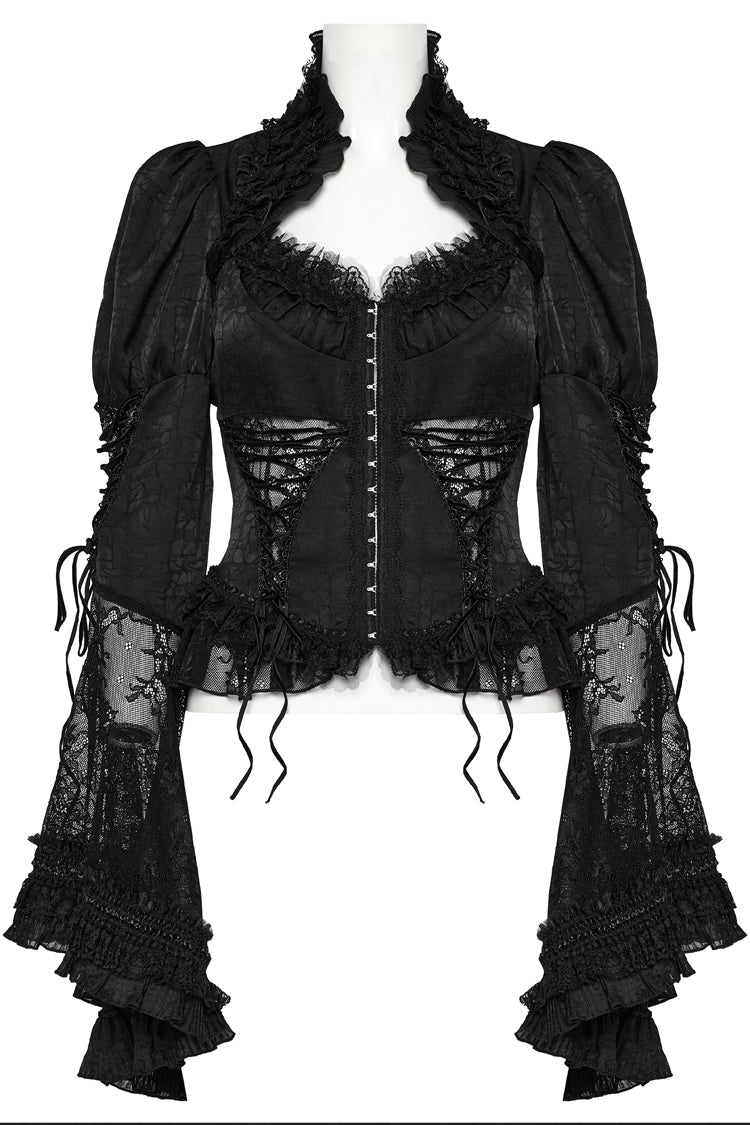 Black Gorgeous Adjustable Tightness Long Puff Sleeves Womens Gothic Blouse - Product - 6