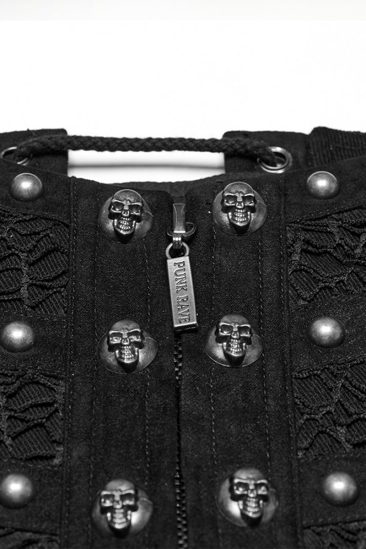 Black Skull Stitching Lace-Up Mesh Men's Gothic Girdle - Product - 7