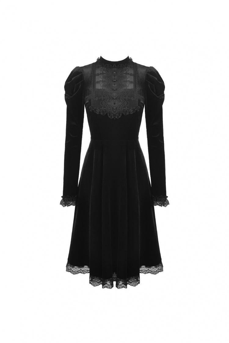 Black Lace Long Puff Sleeves Women's Gothic Velet Dress - Product - 3
