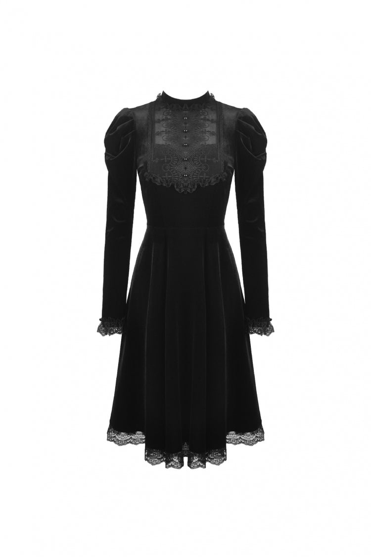 Black Lace Long Puff Sleeves Women's Gothic Velet Dress - Product - 3