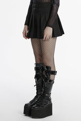 Black Skull Ruffle Buckle Women's Punk Pleated Skirt - Product - 2