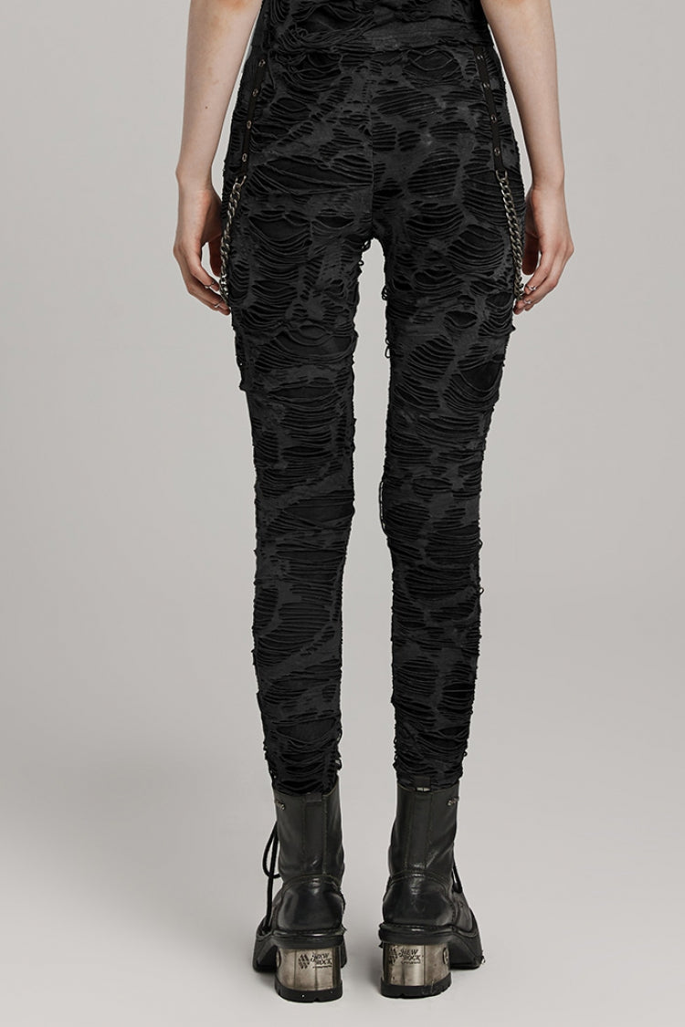 Slim Ripped Eyelet Chain Women's Steampunk Leggings 2 Colors - Product - 3
