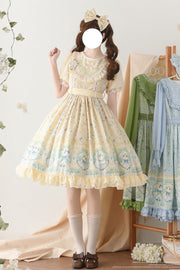 Beige Lily of the Valley Cat Print Ruffle Embroidery Bowknot Sweet (Multiple Configurations) front view