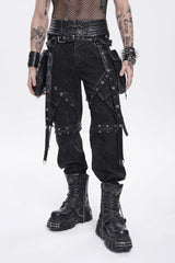 Black Lace-Up Studded Buckled Zippered Eyelet Men's Punk Cool Accessory with Pouches - Product - 3