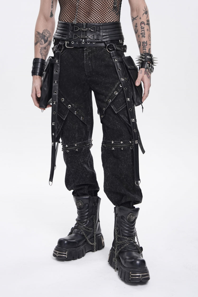Black Lace-Up Studded Buckled Zippered Eyelet Men's Punk Cool Accessory with Pouches - Product - 3