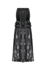 Black Multi-Layered Ruffled Velvet Spliced Lace Lace-Up Women's Gothic Long Skirt - Product - 15