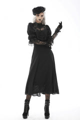 Black Stand Collar Cut-Out Half Sleeves Lace Spliced Women's Gothic Maxi Dress - Product - 9