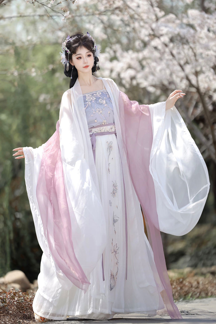 Purple [Qingdie] Song Dynasty Ruffle Embroidery Sweet Chinese Style Hanfu Dress Full Set - Purple - 1