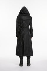 Black Long Sleeves Jacquard Embroidered Spliced Lace Hooded Color-Blocked Men's Punk Cool Coat - Product - 2