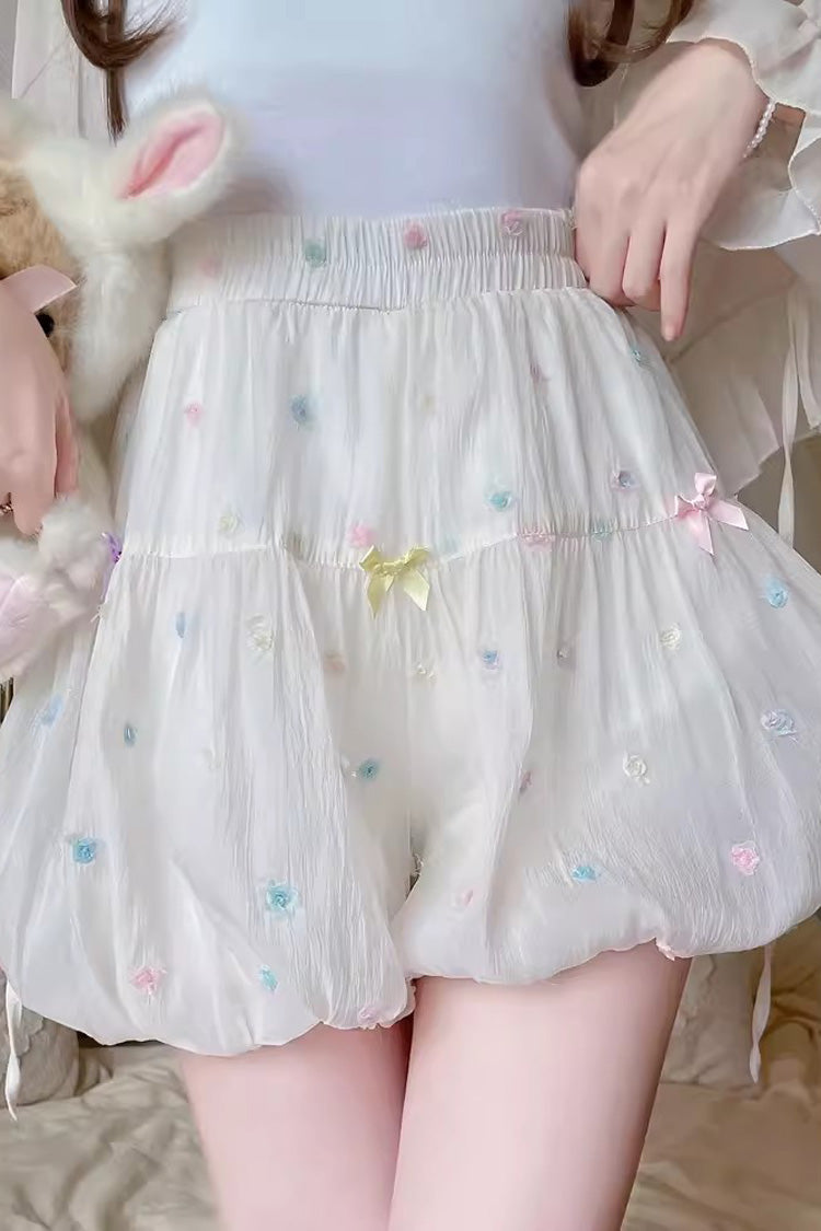 White Sugar Beans Bowknot Bud Sweet Lolita Leggings - White - 1