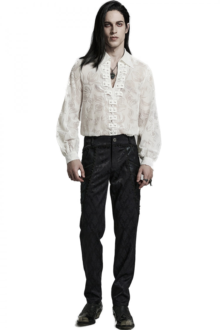 Piranha Print Lapel Collar Long Sleeves Mens Gothic Blouse 2 Colors - Product - 13