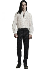 Piranha Print Lapel Collar Long Sleeves Mens Gothic Blouse 2 Colors - Product - 13