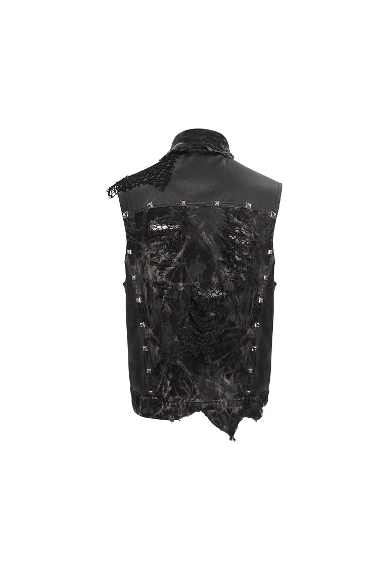 Black Loose Non-Stretch Tie-Dye Decadent Snatched Skull Sheep Head Decoration Men's Punk Vest - Product - 10
