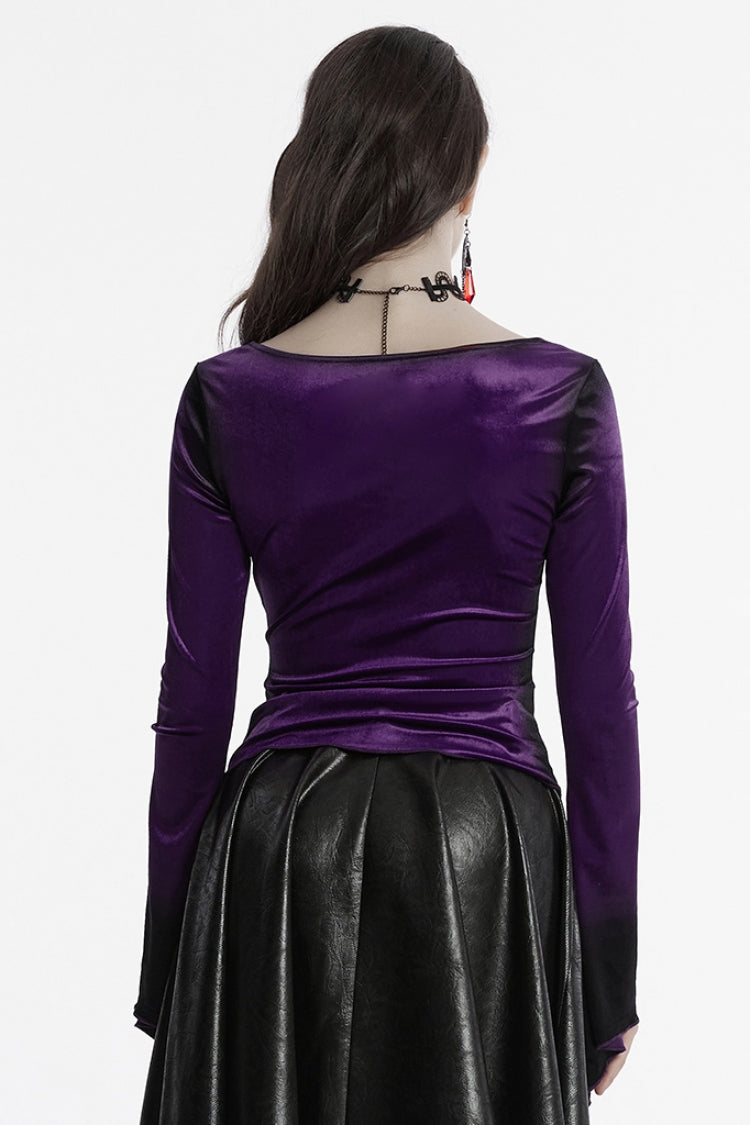 Violet Long Sleeves Gradient Irregular Women's Gothic Blouse - Product - 3