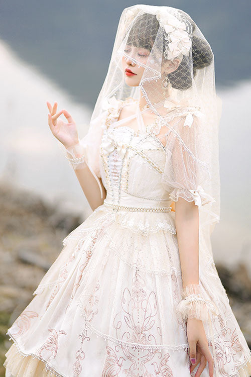 Apricot Gorgeous Hanayome Bowknot Lace Elegant Ruffled Sweet Lolita JSK Dress - Product - 2
