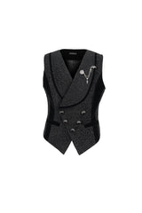 Black Slim Fit Retro Jacquard Chest Metal Chain Cross Men's Gothic Vest - Product - 7
