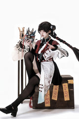 Multi-Color [Walking With The Demon] Print Asymmetric Gothic Chinese Style Ouji Lolita Skirt - Product - 10