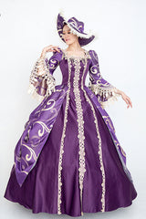 Purple Half Sleeves Trumpet Sleeves High Waisted Print Victorian Lolita Prom Dress - Product - 2