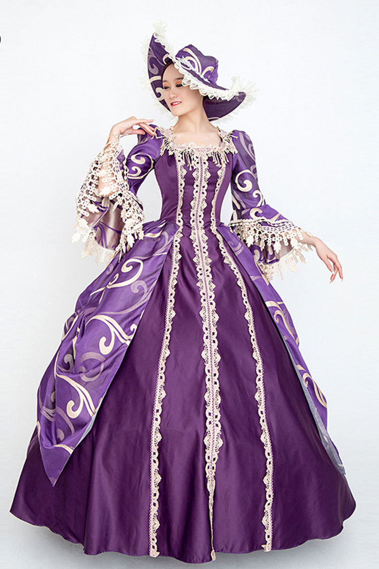 Purple Half Sleeves Trumpet Sleeves High Waisted Print Victorian Lolita Prom Dress - Product - 2