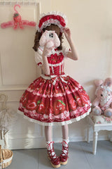 [Sweet Berry Tale] Strawberry Print Ruffle Bowknot Lace Sweet Lolita Jsk Dress 4 Colors - Product - 17