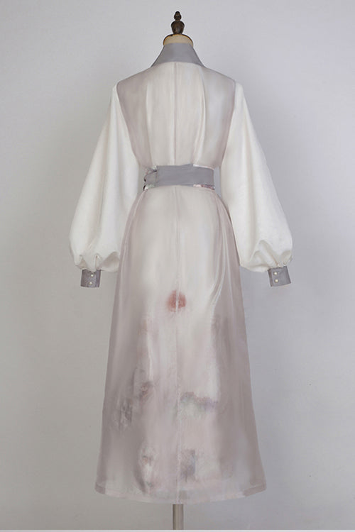 Beige Original Chinese Style Elegant Ink Printing Classic Lolita Hanfu Dress Full Set - Product - 7