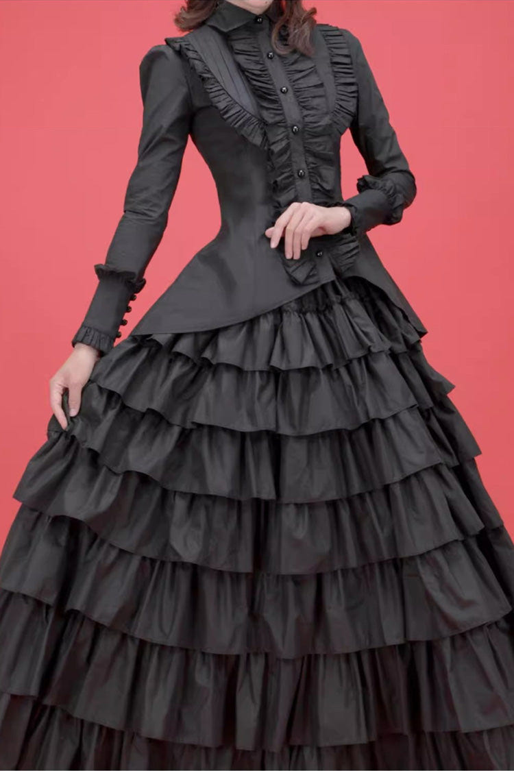 Black Multi-Layered Ruffle Gothic Vintage Lolita Skirt - Product - 2