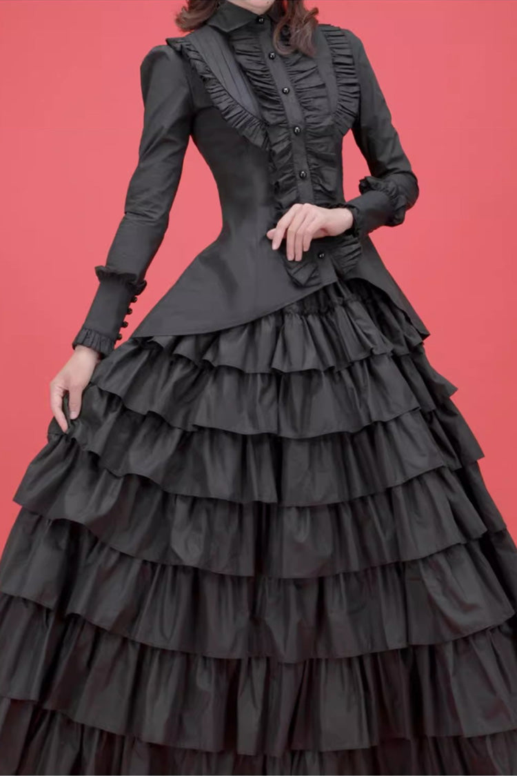Black Multi-Layered Ruffle Gothic Vintage Lolita Skirt - Product - 2