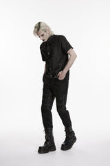 Black Rings  Lapel Collar Short Sleeves Men's Punk Shirt - Product - 7
