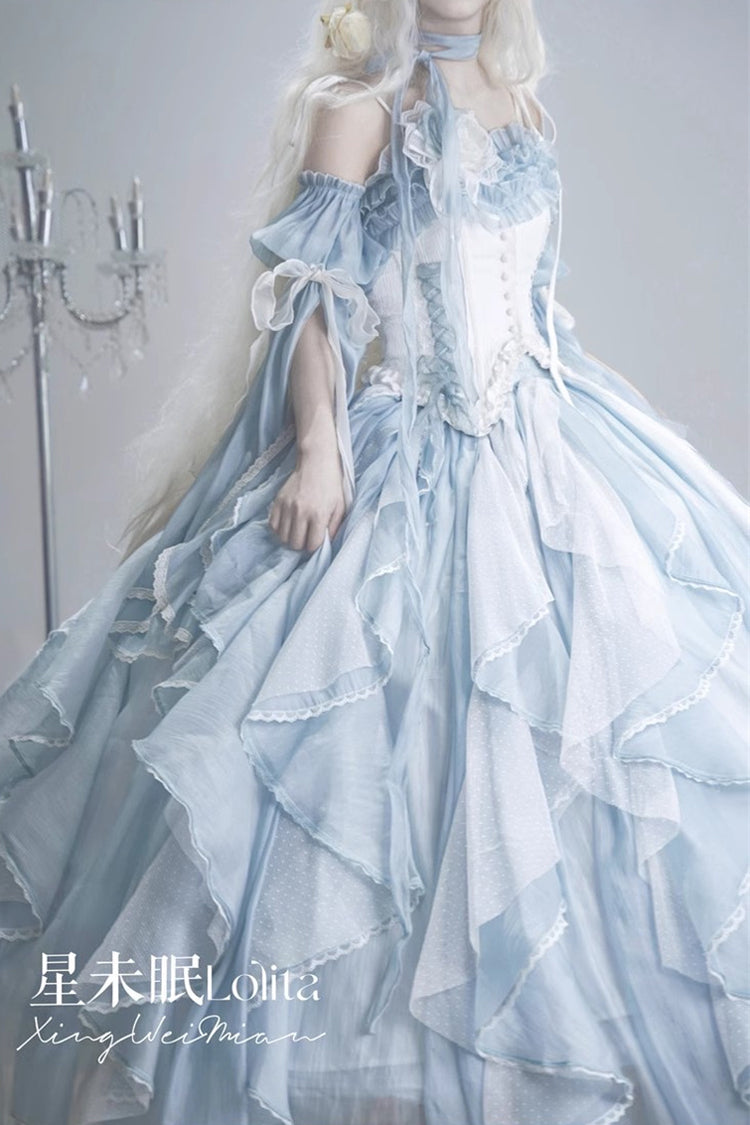 [Praise of the Flower Goddess] Off Shoulder Ruffle Hanayome Bowknot Lace Fishbone Sweet Lolita Jsk Dress 2 Colors - Product - 6