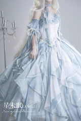 [Praise of the Flower Goddess] Off Shoulder Ruffle Hanayome Bowknot Lace Fishbone Sweet Lolita Jsk Dress 2 Colors - Product - 6