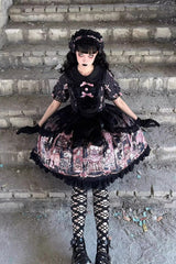 Black [The Case of the Missing Lamb] Print Long Sleeves Ruffle Bowknot Lace Gothic Lolita Dress - Product - 12