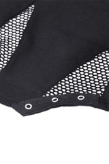 Black Halterneck Long Sleeves Eyelet Mesh Splice Women's Punk Crop Top - Product - 14