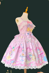 Pink [Macaron Dolly House] Sleeveless Print Bowknot Sweet Lolita Jsk Dress - Product - 5