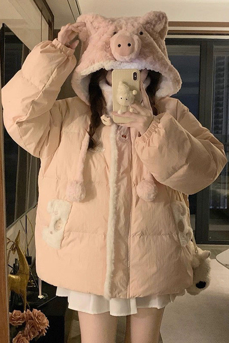 ピンク [Cute Pig] 長袖 フード付き スウィートロリータコート 商品画像